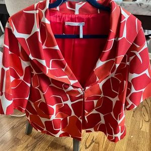 -Classiques Entier Cropped Silk Jacket - M red /off white , silk  NEVER WORN